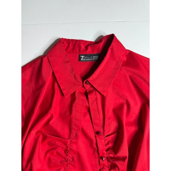 7th Avenue Design Studio New York & Company Red Button-Up Shirt With Ruched Fron - Picture 2 of 7